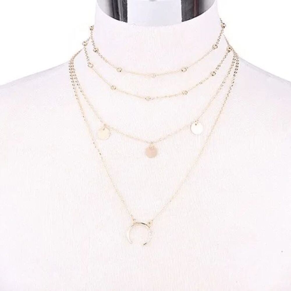 Layered Gold Disc and Crescent Necklace - Women - Picture 6 of 6